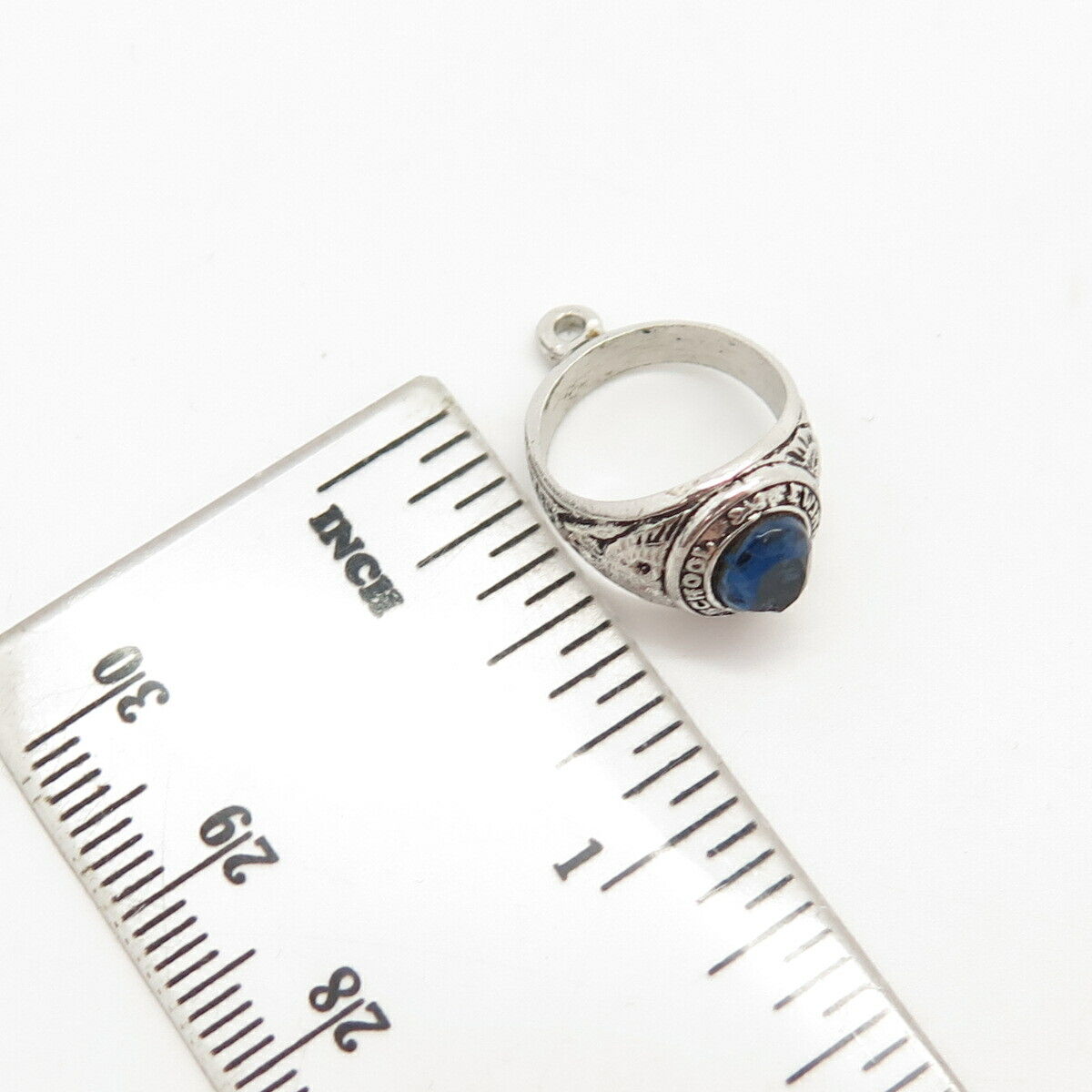 925 Sterling Silver Vintage Blue C Z School Ring Pendant