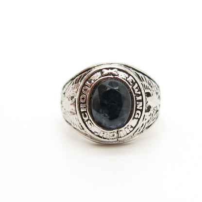 925 Sterling Silver Vintage Blue C Z School Ring Pendant