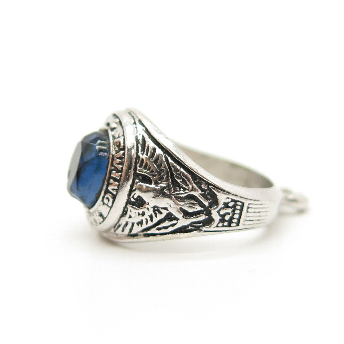 925 Sterling Silver Vintage Blue C Z School Ring Pendant