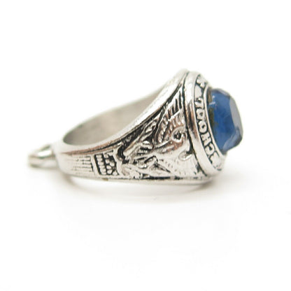 925 Sterling Silver Vintage Blue C Z School Ring Pendant