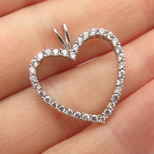 925 Sterling Silver Pave C Z Open Heart Pendant