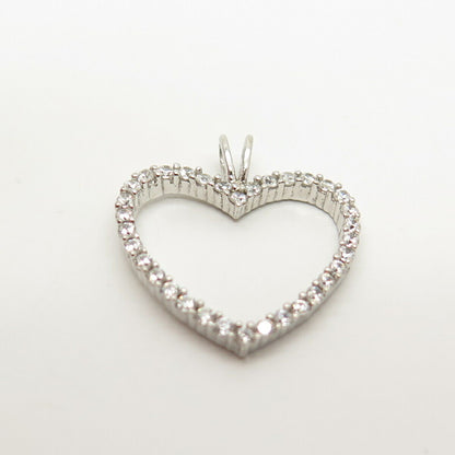 925 Sterling Silver Pave C Z Open Heart Pendant