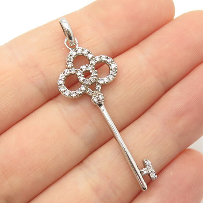 925 Sterling Silver Pave C Z Key Pendant