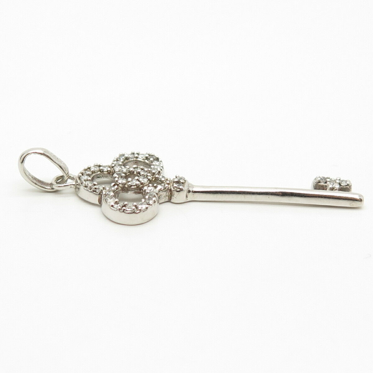 925 Sterling Silver Pave C Z Key Pendant