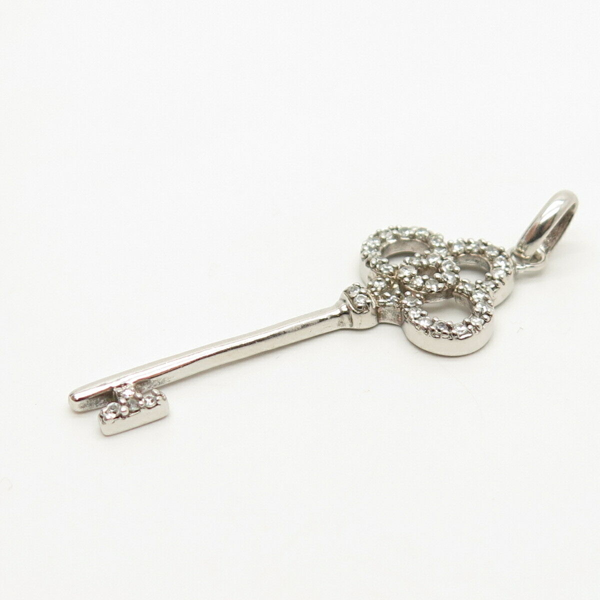 925 Sterling Silver Pave C Z Key Pendant