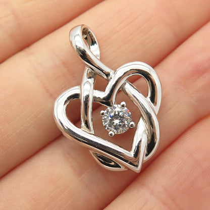 925 Sterling Silver Round-Cut C Z Open Heart Slide Pendant