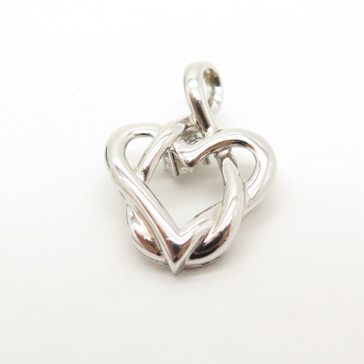 925 Sterling Silver Round-Cut C Z Open Heart Slide Pendant