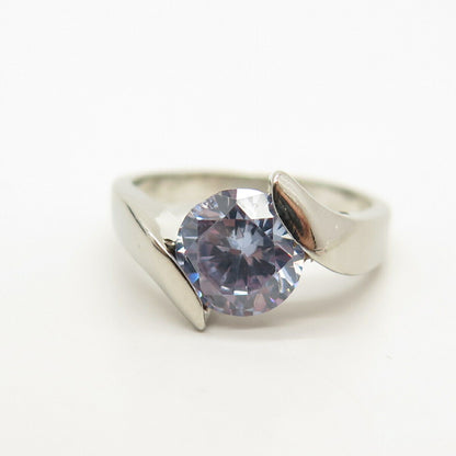 925 Sterling Silver Amethyst-Tone C Z Ring Size 7 1/4