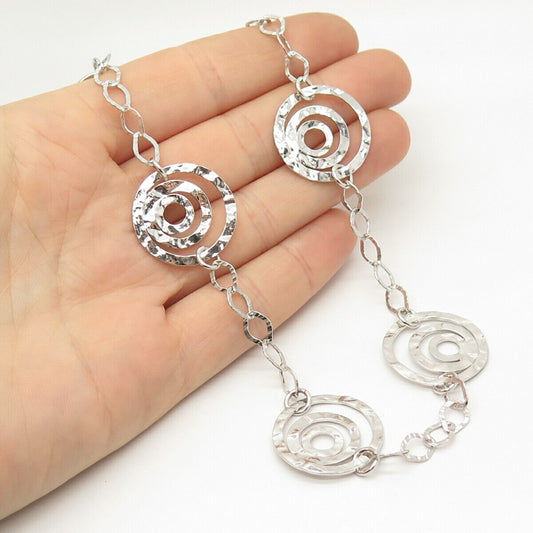 925 Sterling Silver Textured Swirl Cable & Station Chain Necklace 17"