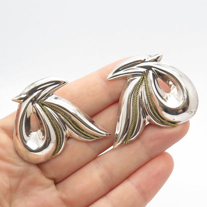 925 Sterling Silver 2-Tone Vintage Mexico Twisted Ribbon Clip On Earrings