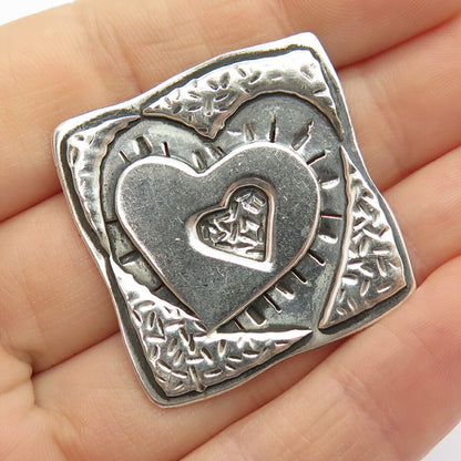 925 Sterling Silver Vintage Heart Square Slide Pendant