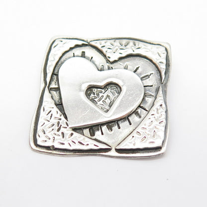 925 Sterling Silver Vintage Heart Square Slide Pendant