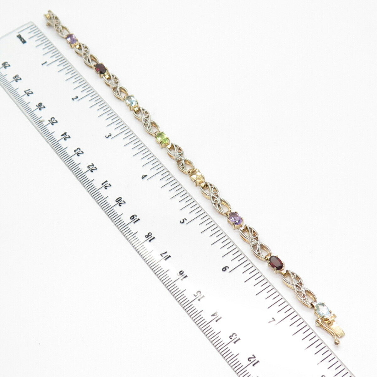 925 Sterling Silver Real Multi-Color Gemstone Infinity Link Bracelet 7"