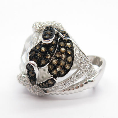 925 Sterling Silver White Citrine-Tone & Black-Tone C Z Ring Size 6 1/4