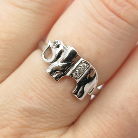 925 Sterling Silver C Z Elephant For Good Luck Ring Size 8