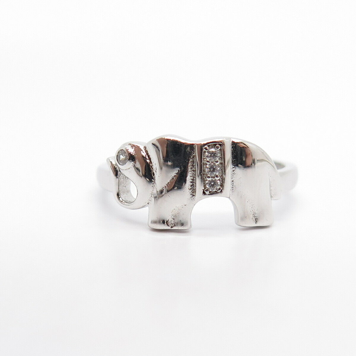 925 Sterling Silver C Z Elephant For Good Luck Ring Size 8