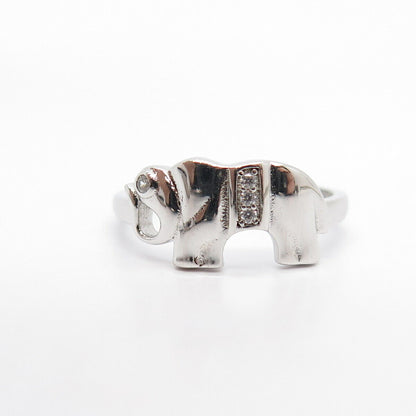 925 Sterling Silver C Z Elephant For Good Luck Ring Size 8