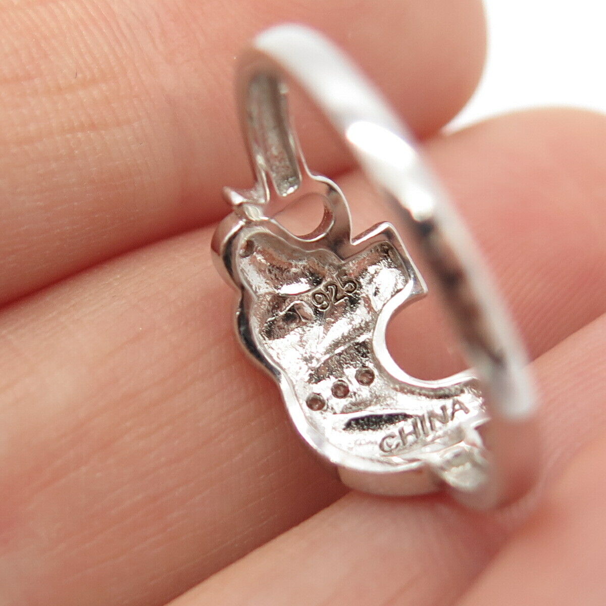 925 Sterling Silver C Z Elephant For Good Luck Ring Size 8