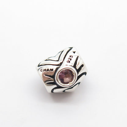 925 Sterling Silver Chamilia Real Amethyst Gemstone Heart Bead Charm