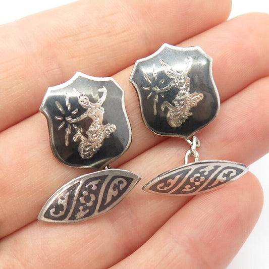 925 Sterling Silver Vintage Niello Hindu Goddess Cufflinks