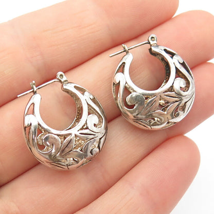 925 Sterling Silver Vintage Ornate Half Hoop Earrings