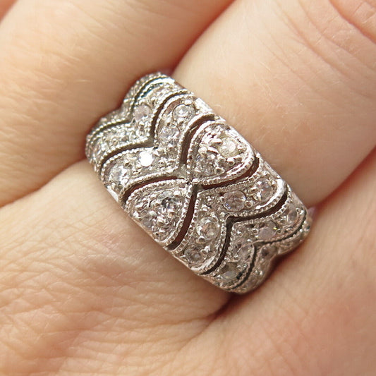 925 Sterling Silver Pave C Z Wedding Ring Size 7 3/4