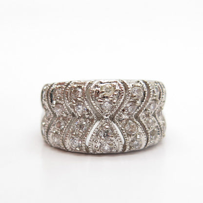 925 Sterling Silver Pave C Z Wedding Ring Size 7 3/4