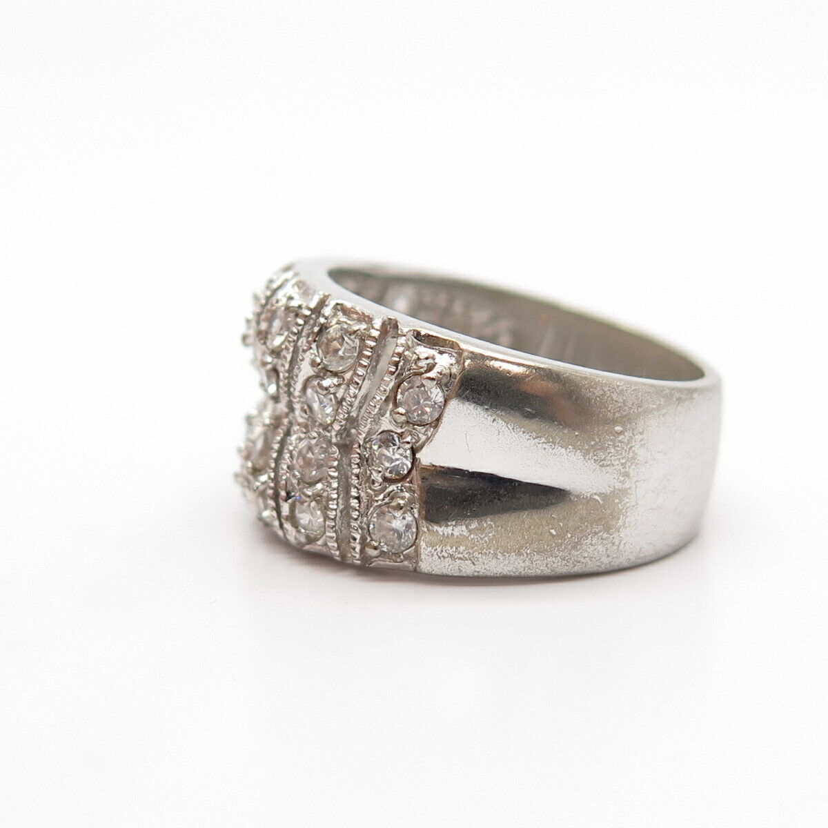 925 Sterling Silver Pave C Z Wedding Ring Size 7 3/4