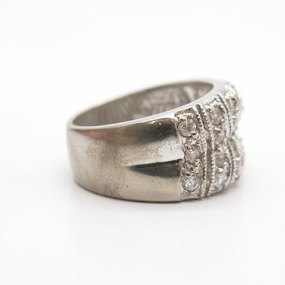 925 Sterling Silver Pave C Z Wedding Ring Size 7 3/4