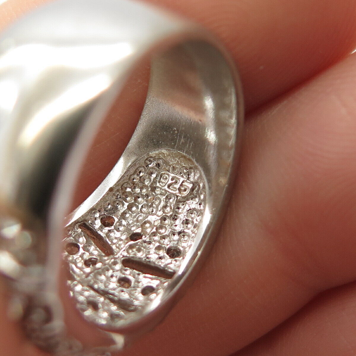 925 Sterling Silver Pave C Z Wedding Ring Size 7 3/4