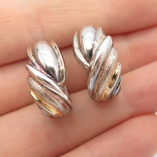 925 Sterling Silver 3-Tone Vintage Swirl Half Hoop Earrings