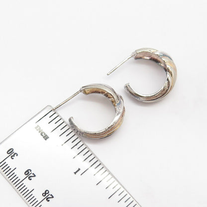 925 Sterling Silver 3-Tone Vintage Swirl Half Hoop Earrings