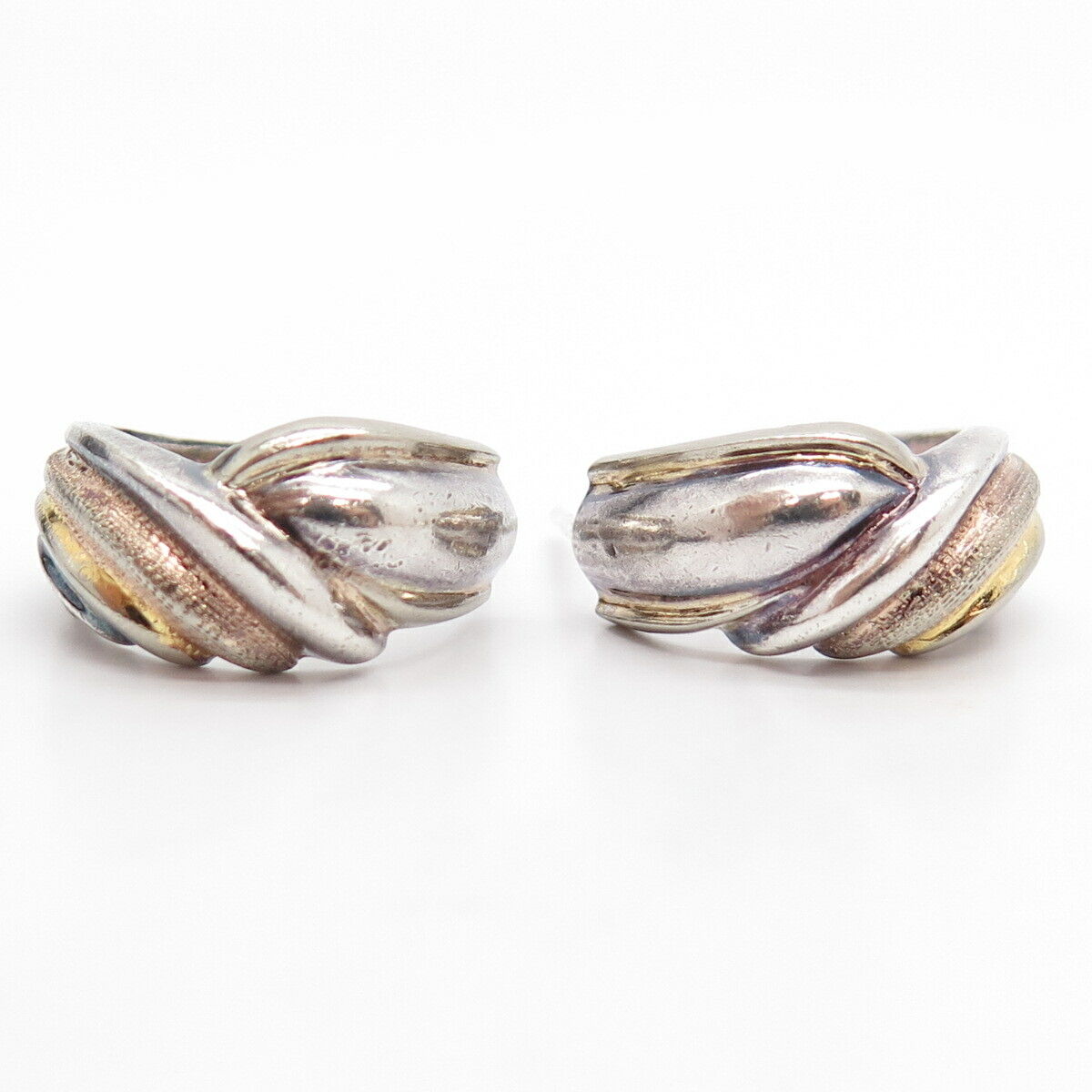 925 Sterling Silver 3-Tone Vintage Swirl Half Hoop Earrings