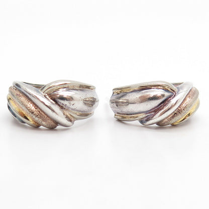 925 Sterling Silver 3-Tone Vintage Swirl Half Hoop Earrings