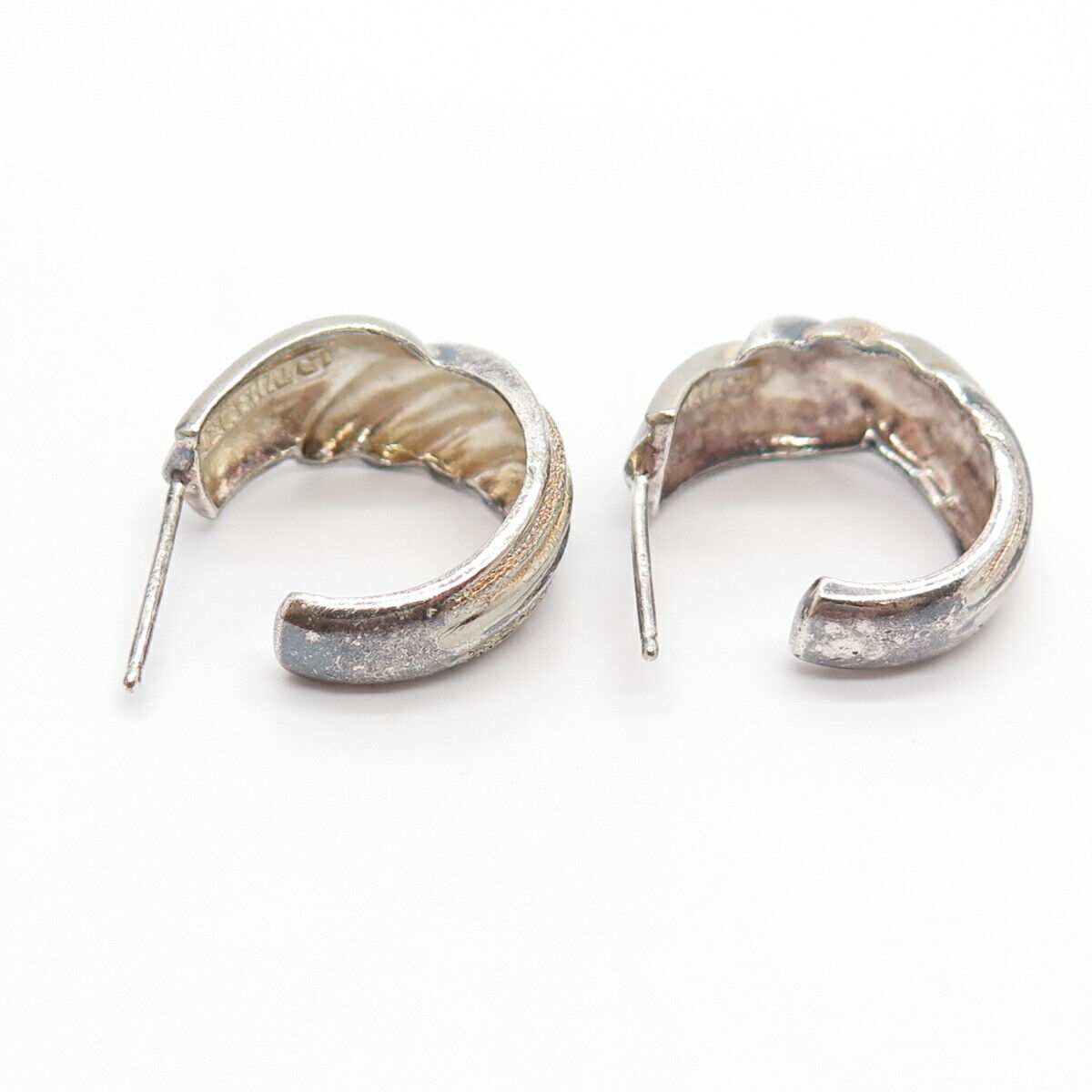 925 Sterling Silver 3-Tone Vintage Swirl Half Hoop Earrings