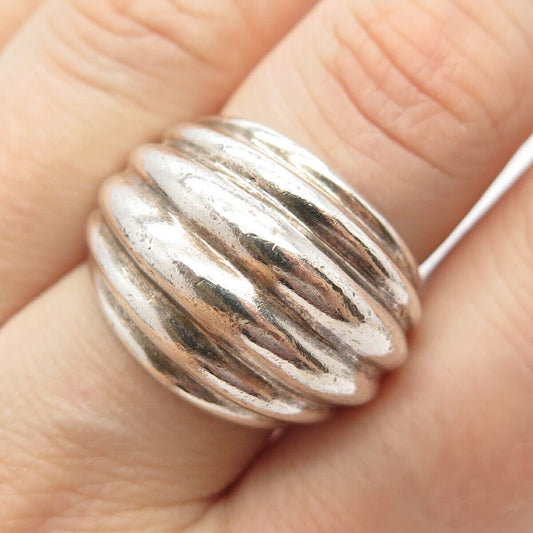 925 Sterling Silver Vintage Ribbed Ring Size 8 1/4