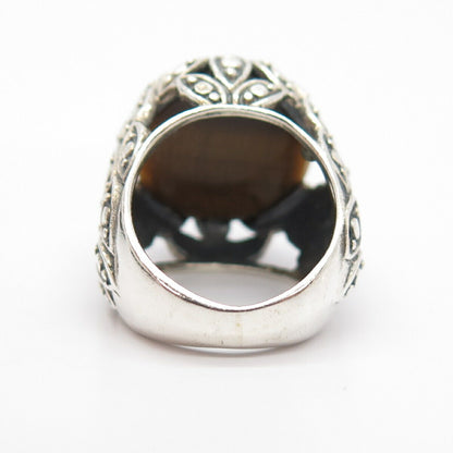 925 Sterling Silver Vintage Real Tiger Eye Gemstone Domed Ring Size 5.5