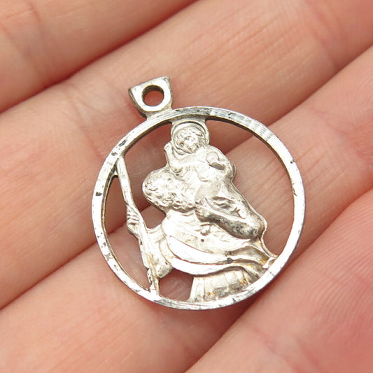 925 Sterling Silver Vintage Chapel St. Christopher Religious Pendant