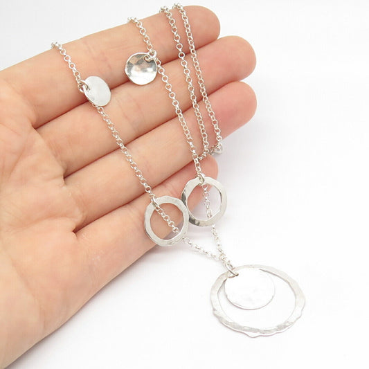 925 Sterling Silver Vintage Circle Accent Rolo Chain Necklace 26"