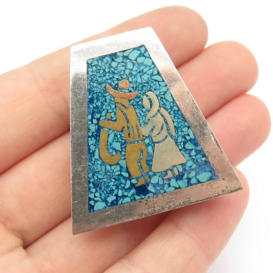 925 Sterling Silver Vintage Mexico Turquoise Gem Inlay Tribal Case / Box