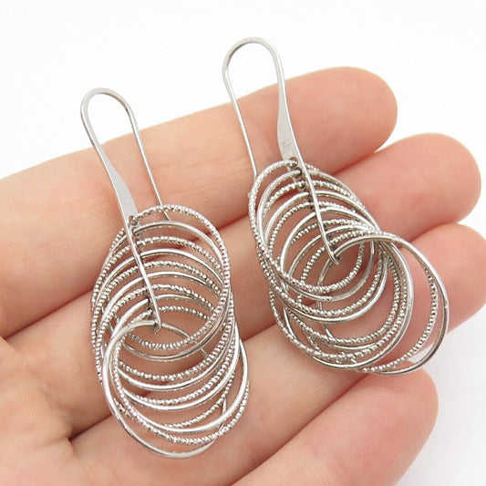 925 Sterling Silver Italy Textured Multi-Circle Dangling Earrings