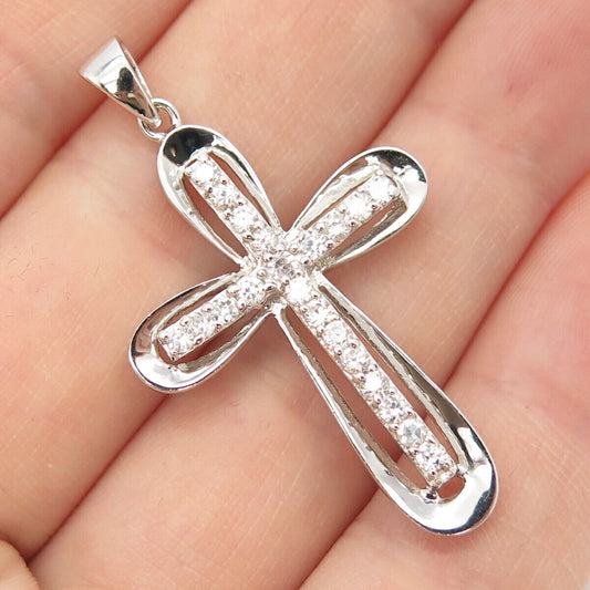 925 Sterling Silver C Z Cross Religious Pendant