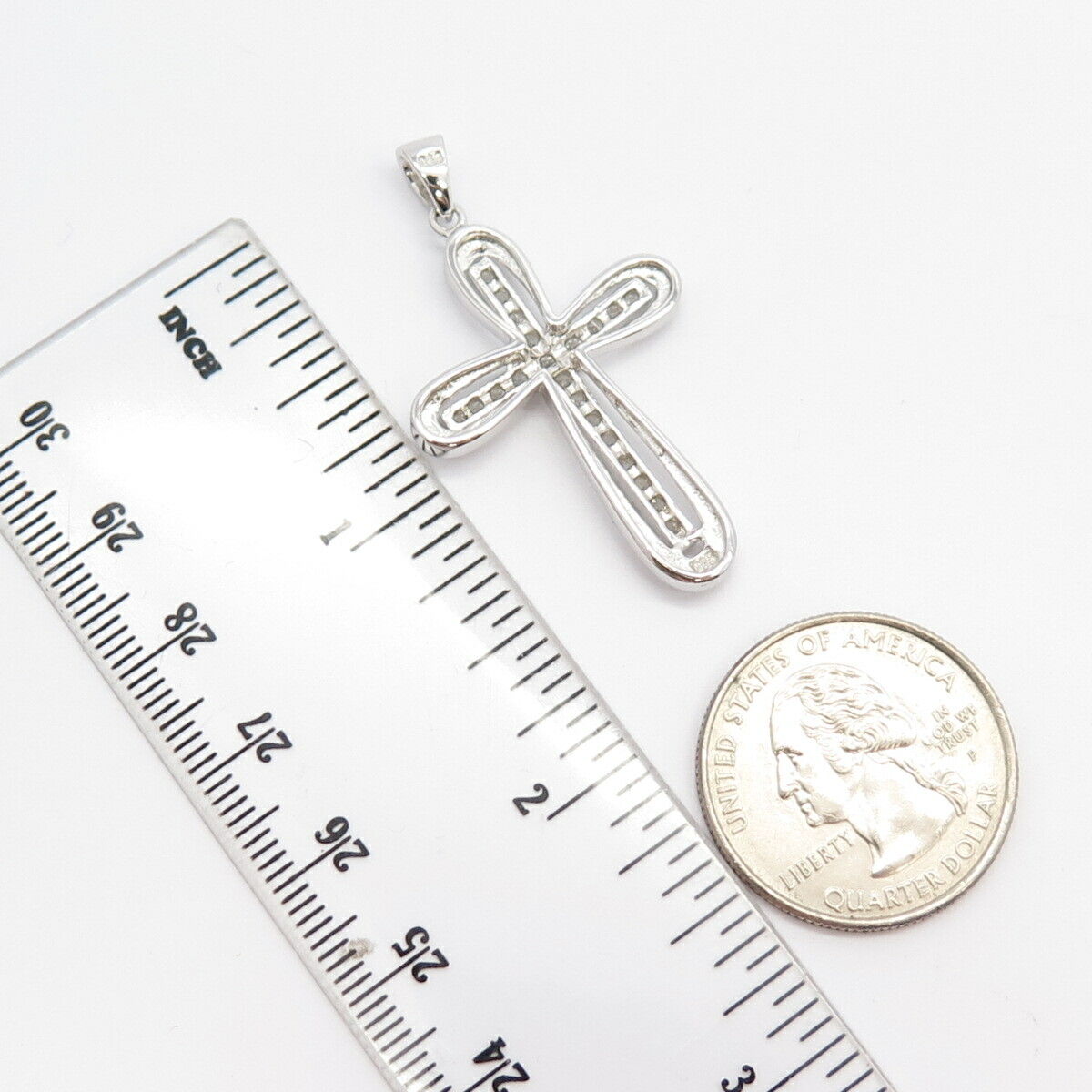 925 Sterling Silver C Z Cross Religious Pendant