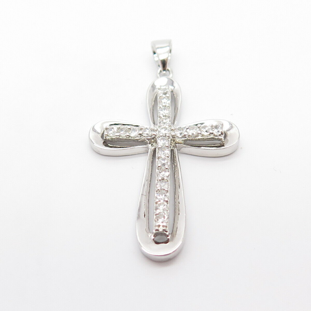 925 Sterling Silver C Z Cross Religious Pendant