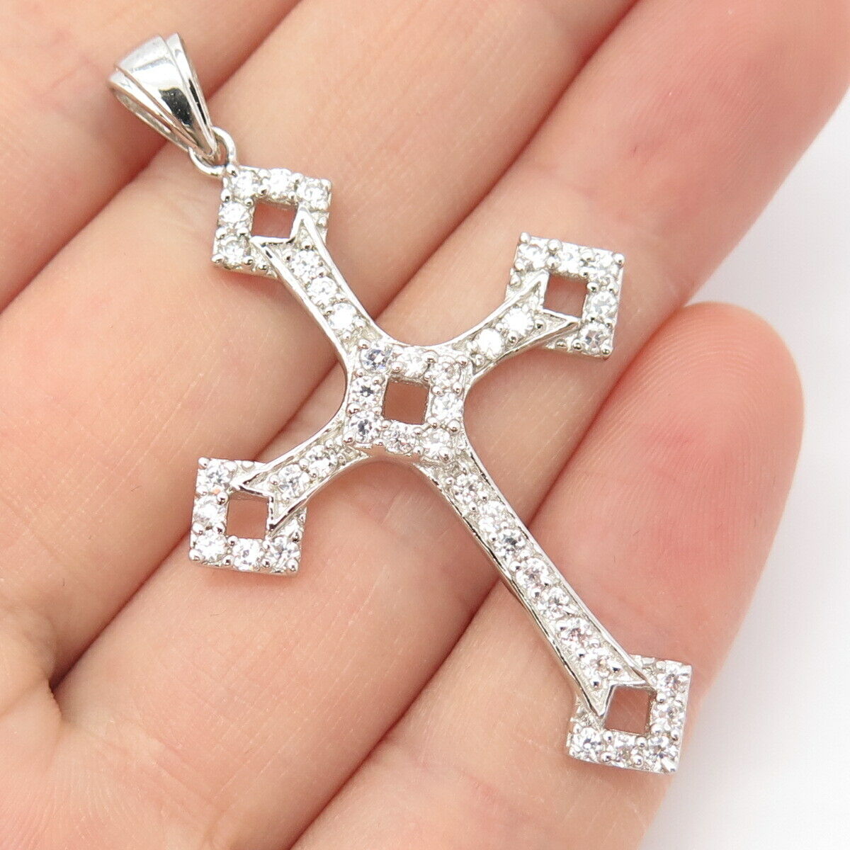 925 Sterling Silver C Z Cross Religious Pendant