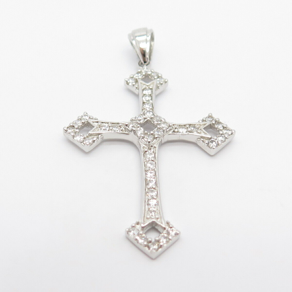 925 Sterling Silver C Z Cross Religious Pendant