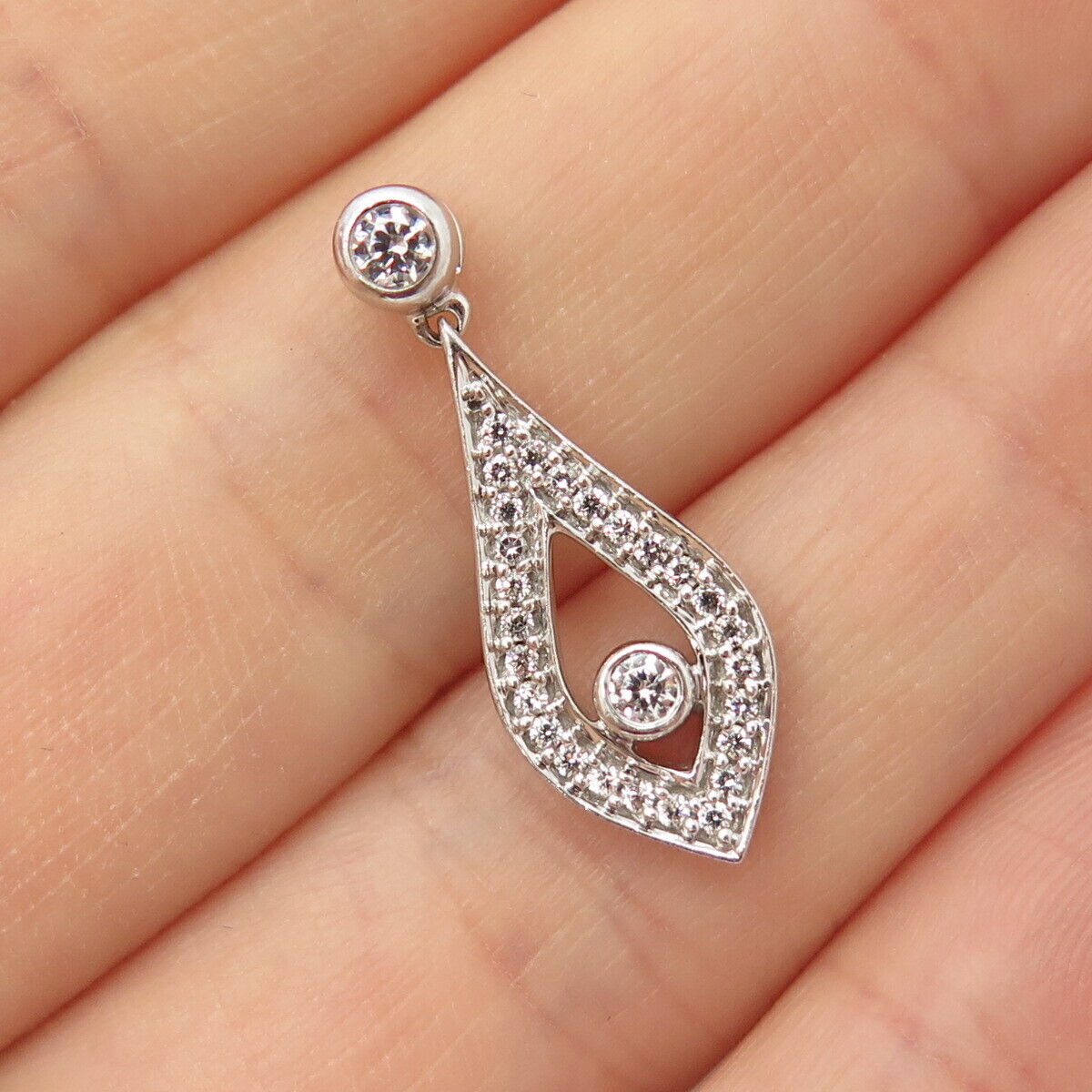 925 Sterling Silver Pave C Z Drop Slide Pendant