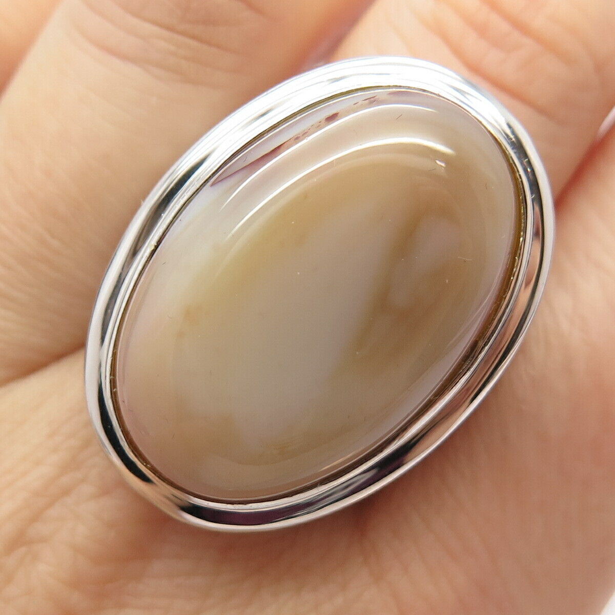 925 Sterling Silver Real Agate Gemstone Ornate Statement Ring Size 9