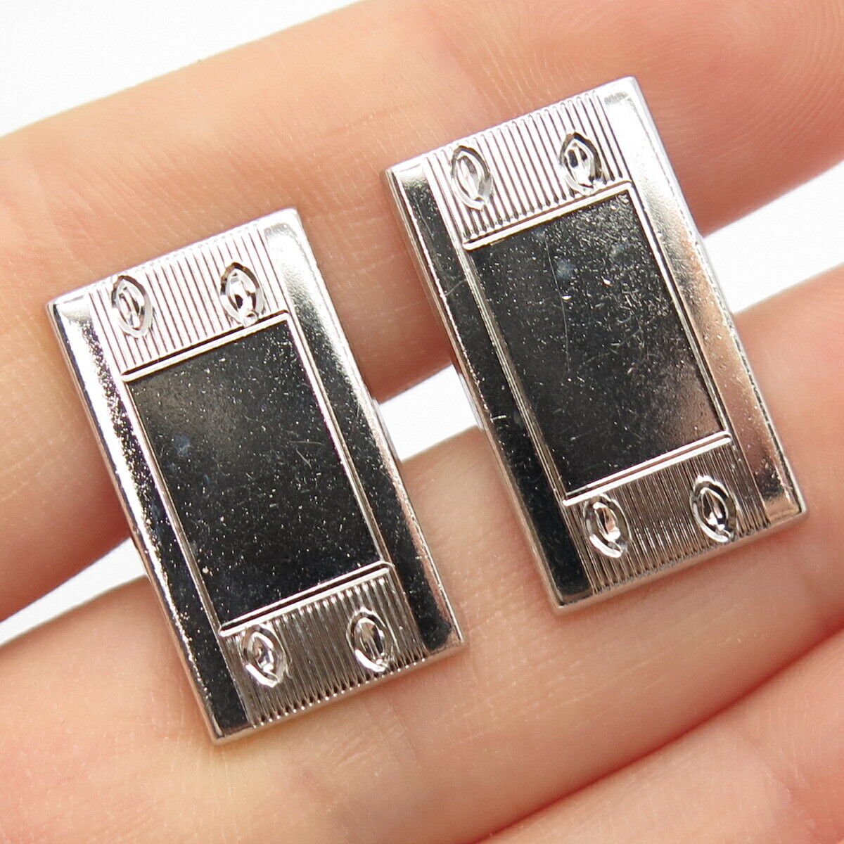 925 Sterling Silver Vintage Anson Blue Ribbed Cufflinks