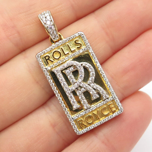 925 Sterling Silver Gold Plated Pave C Z Pendant